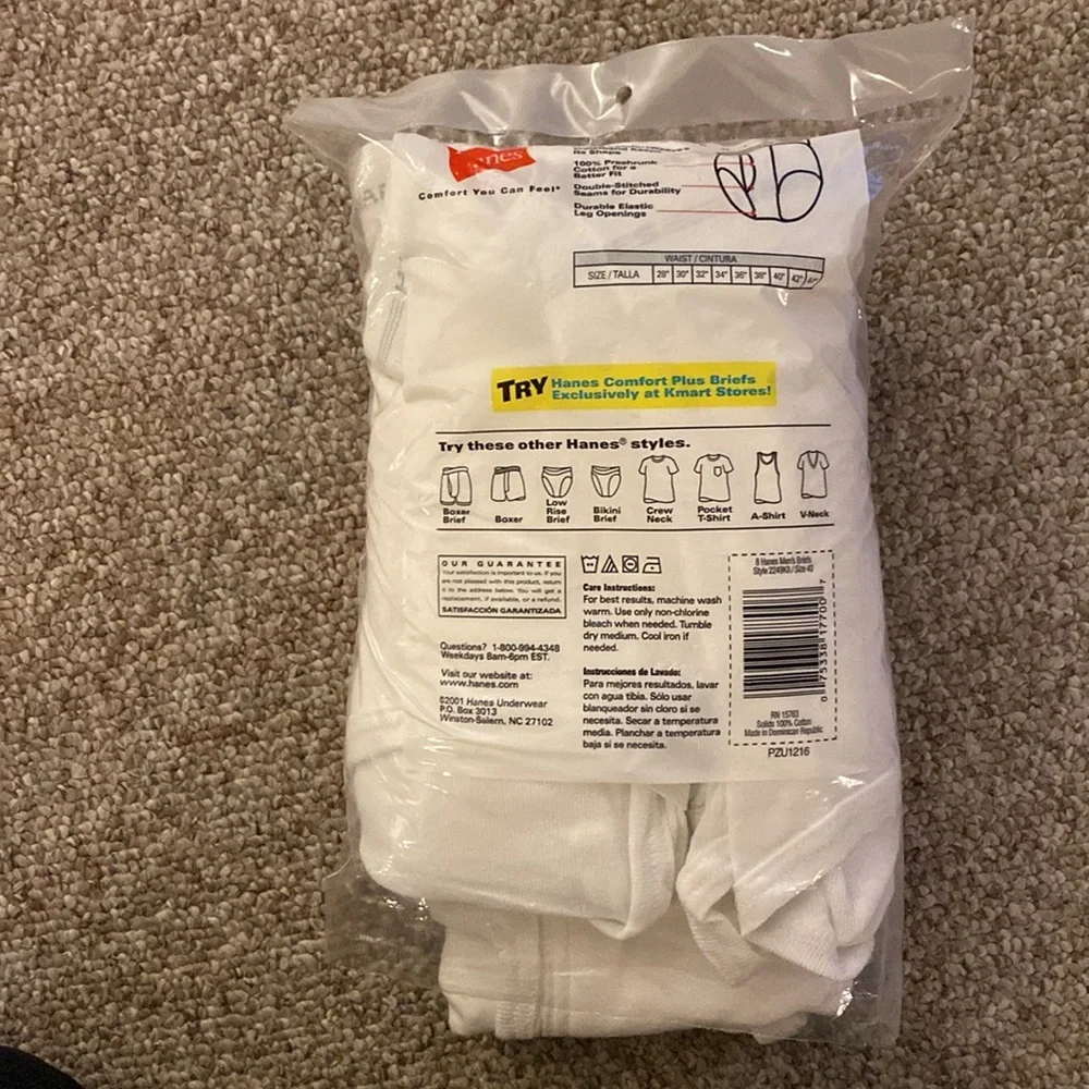 Hanes Men’s White Briefs 8 Pack Size 40 New Open Package Underwear